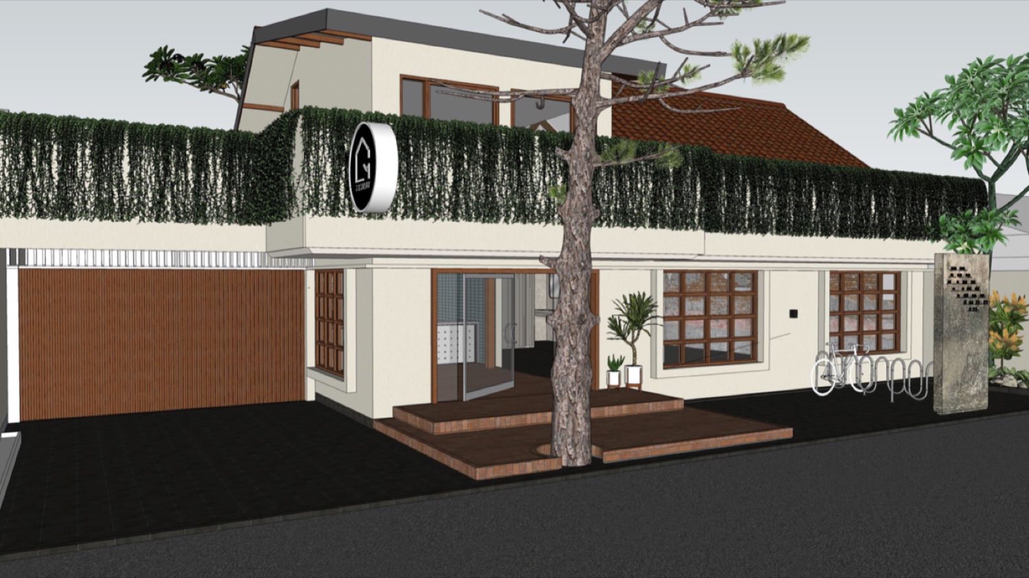 Front of house · vines holding the wall up